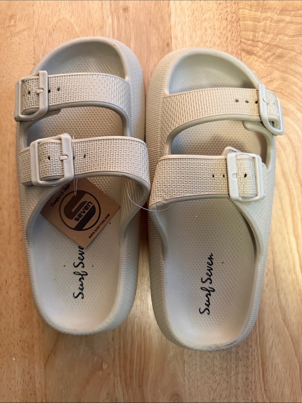 Women's Cream Double-Buckle Comfort Slides